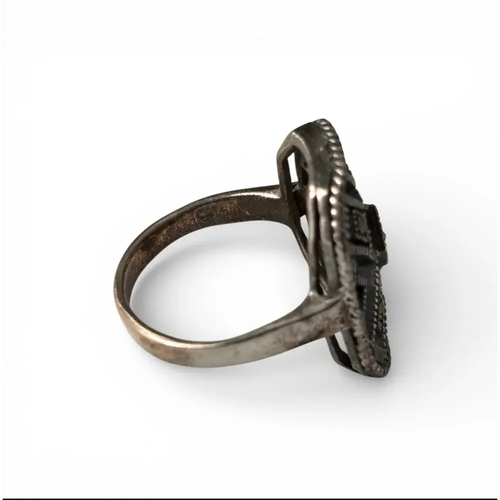VTG Sterling Silver & Marcasites Rectangular Openwork Ring Size 5.75 - Tarnished